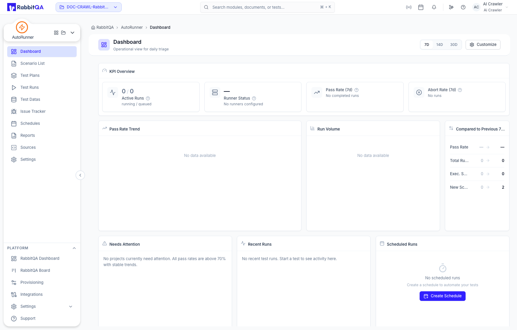 AutoRunner dashboard