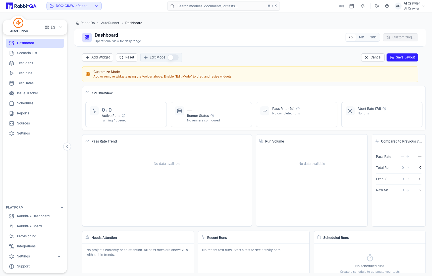 Dashboard customization controls