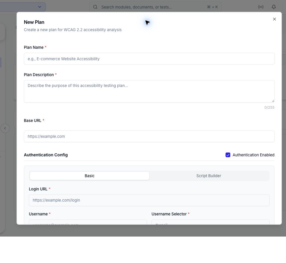 Basic authentication fields in a new Accessibility plan