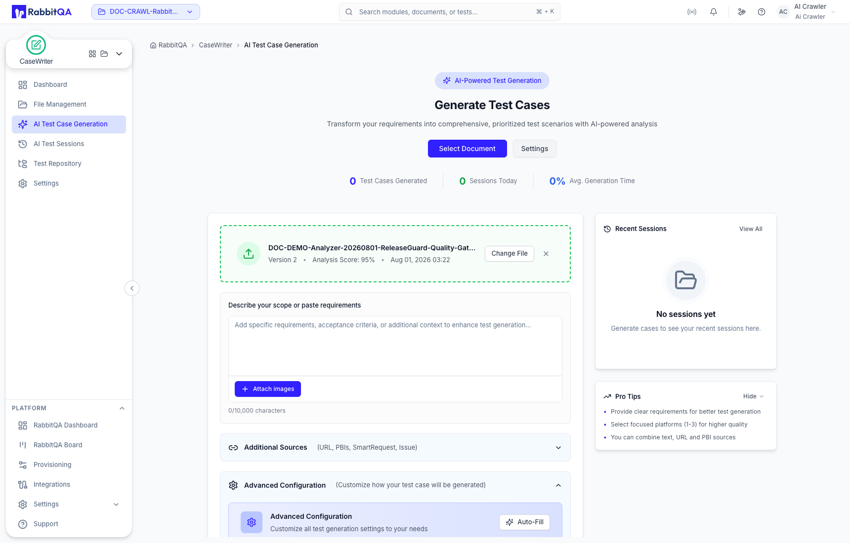 Generation model, language, and platform configuration