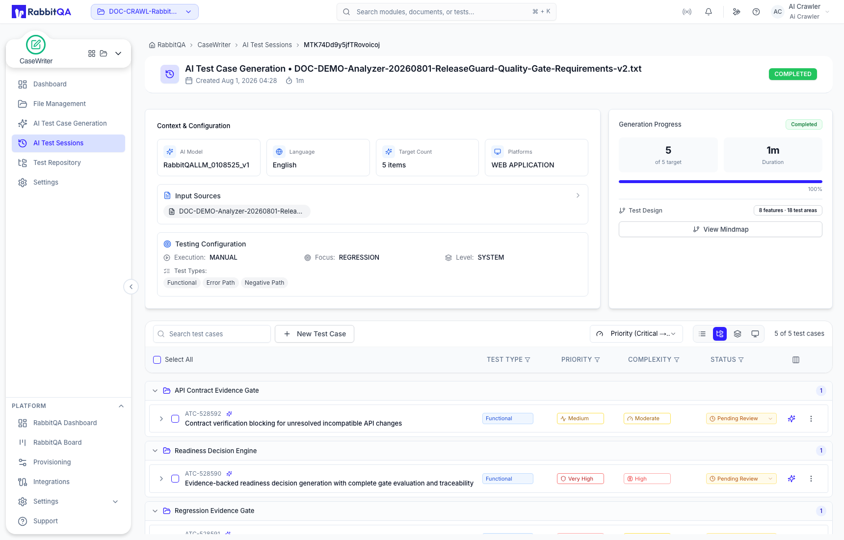 Saved session context and testing configuration
