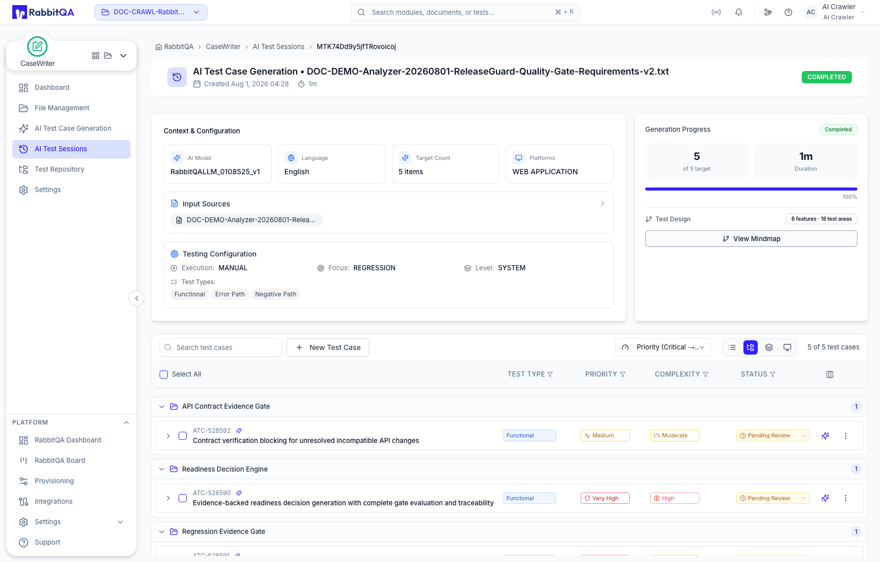 Generated case review toolbar