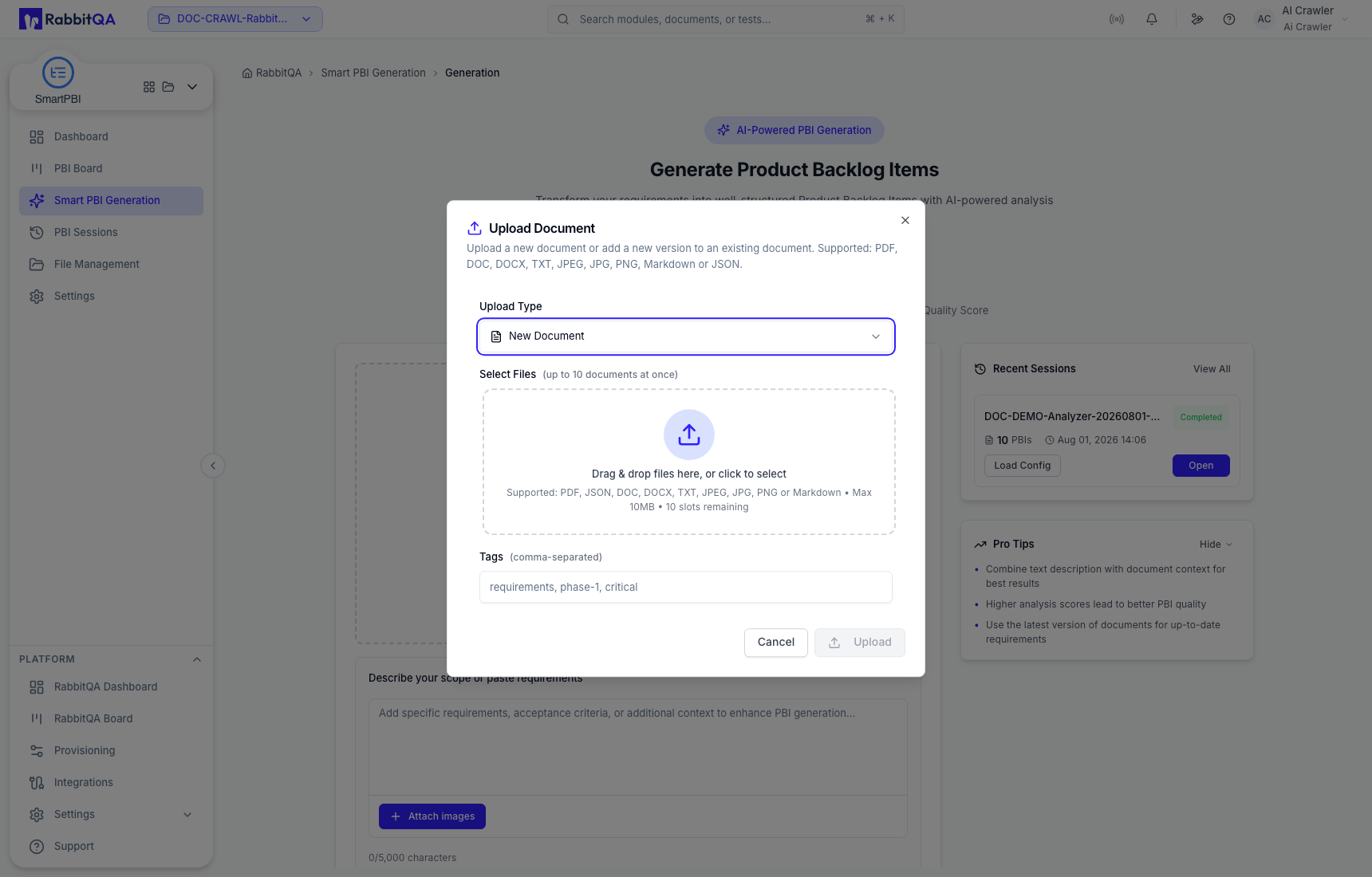 Direct document upload options