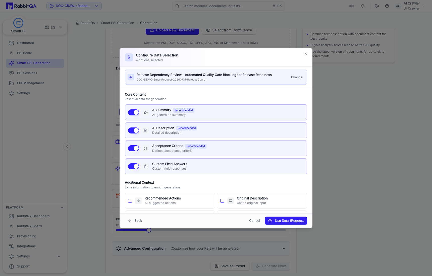 SmartRequest data selection