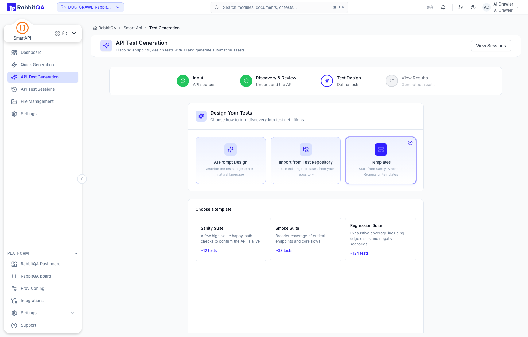 Sanity, Smoke, and Regression design templates