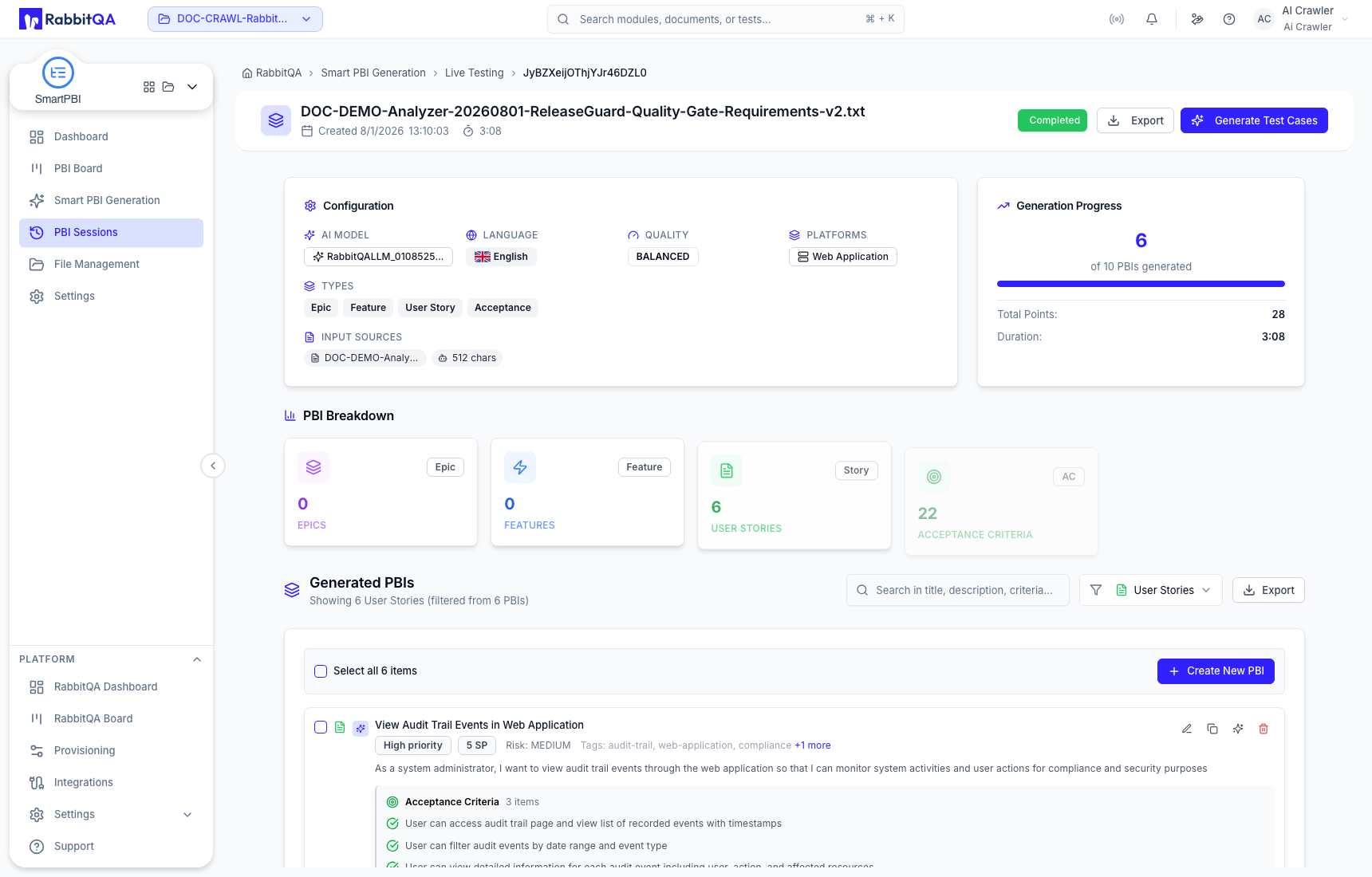 User Story type filter