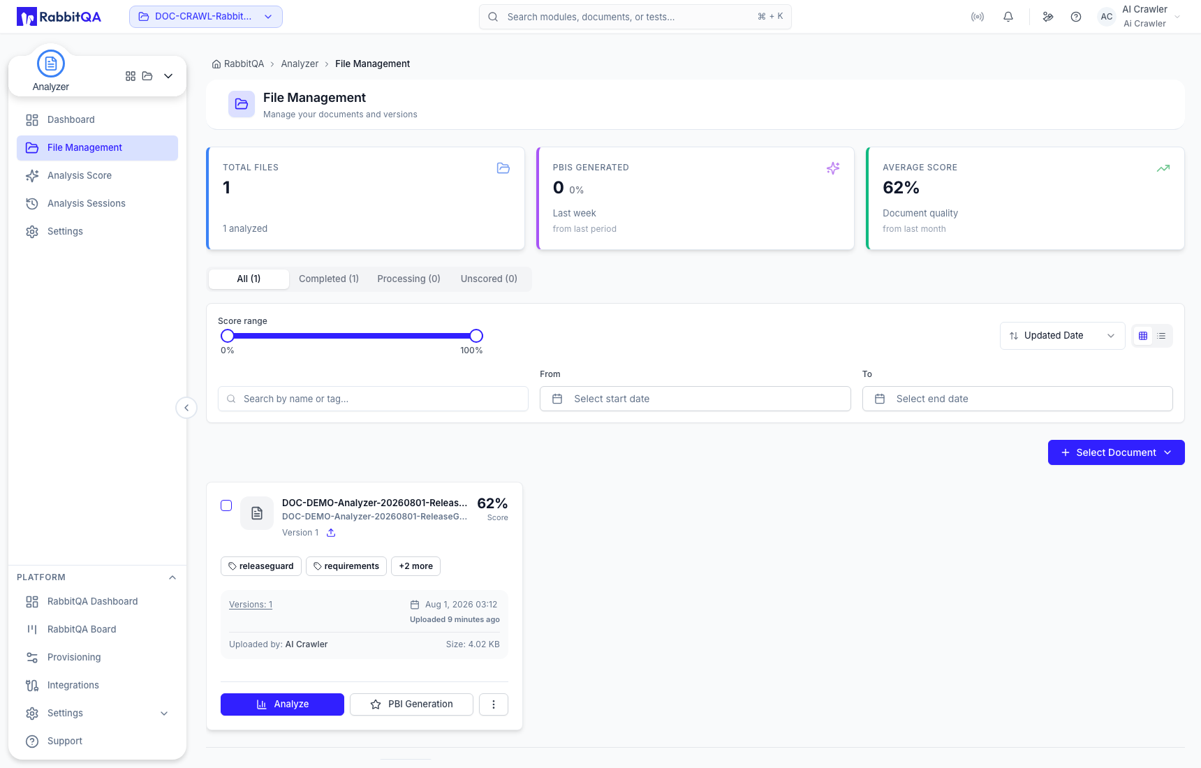 File library with an analyzed document