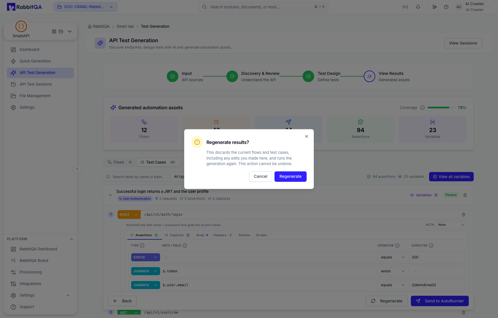 Regenerate-results replacement confirmation