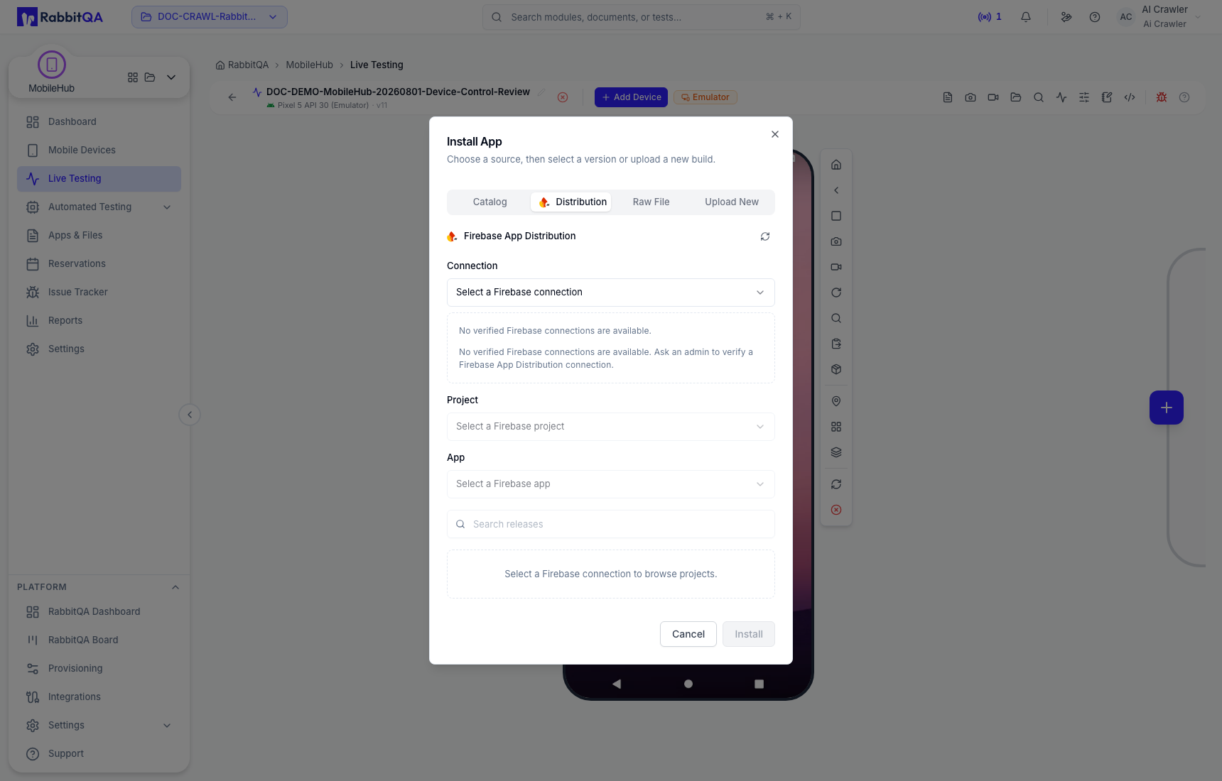 Install app source selection