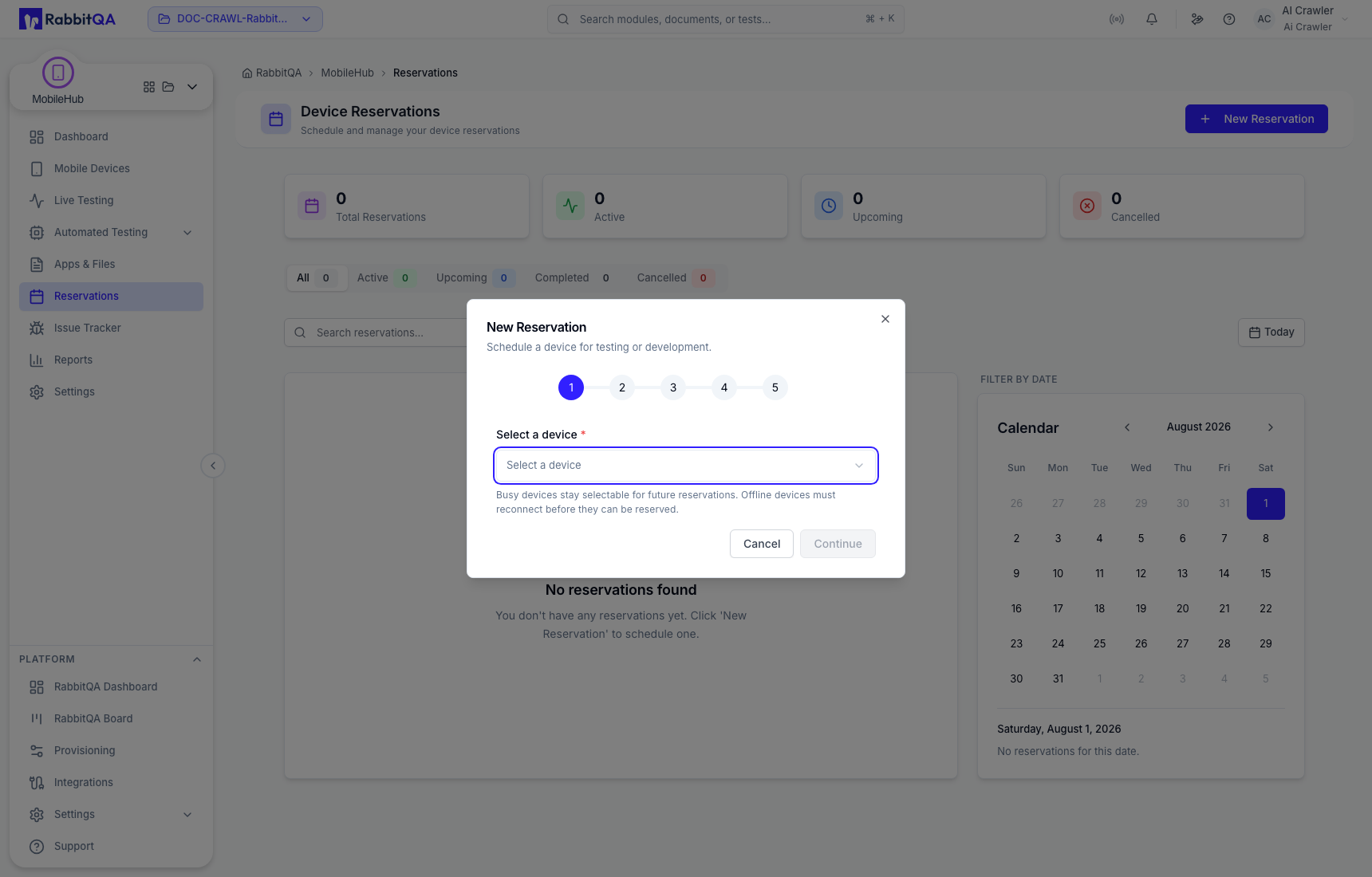 New reservation device selector