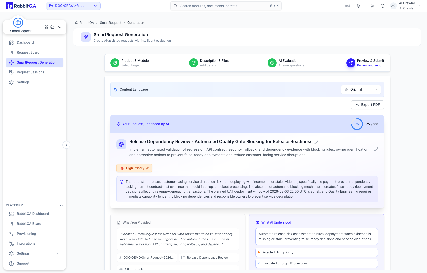 Generated request preview