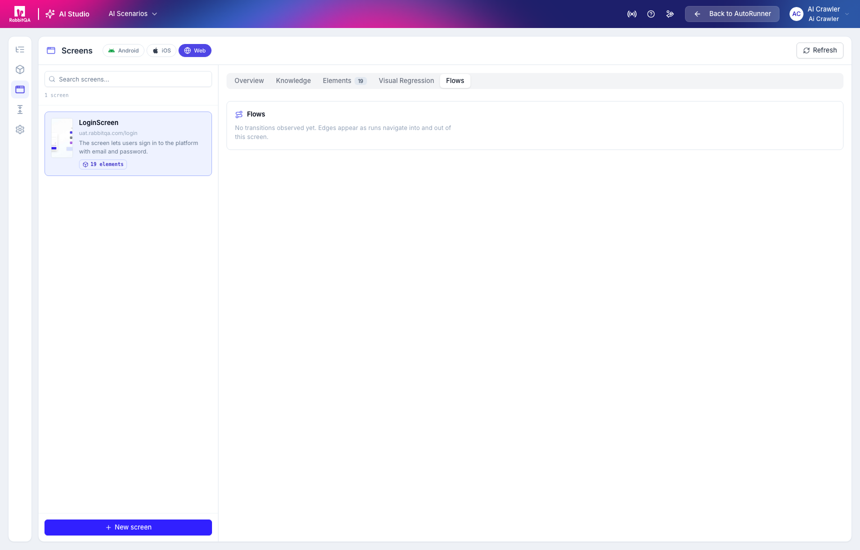 Screen with no observed flow