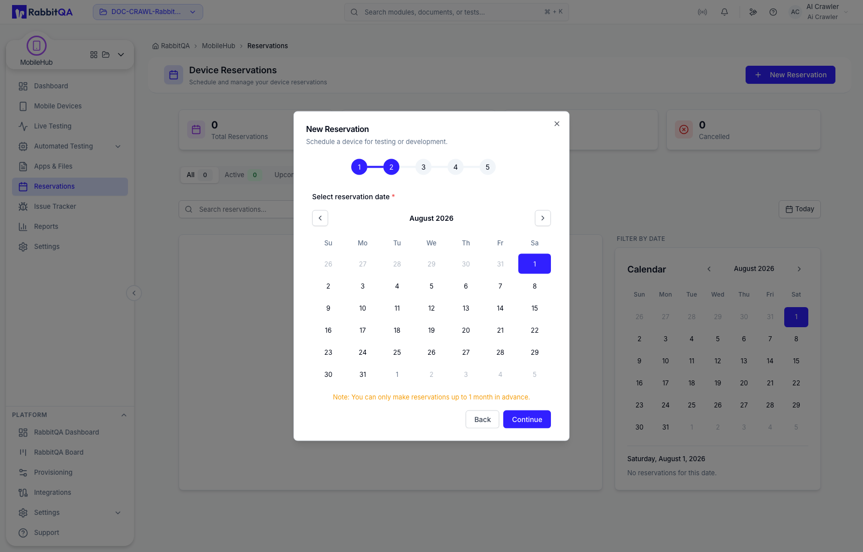 Reservation date selection