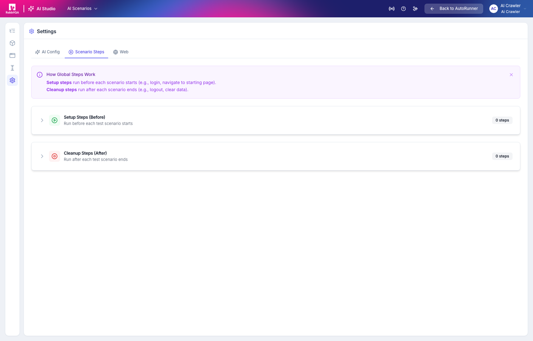 Global setup and cleanup steps