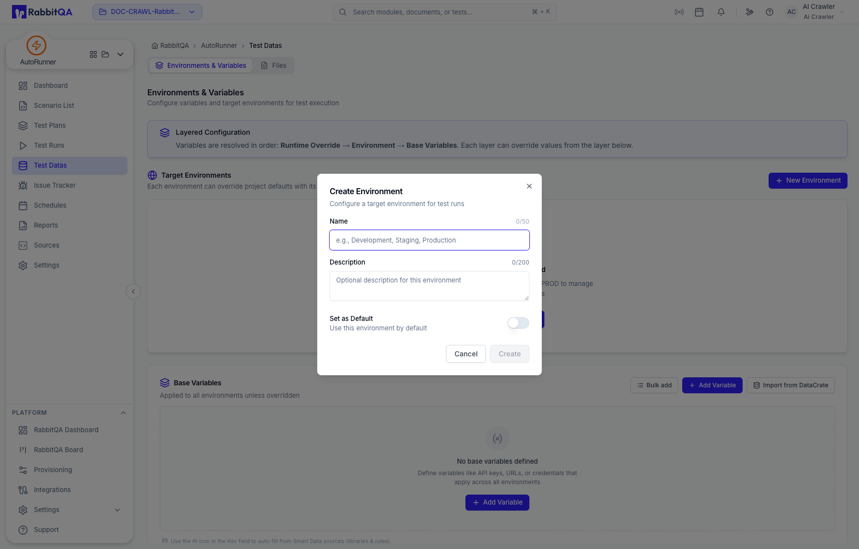 Create target environment