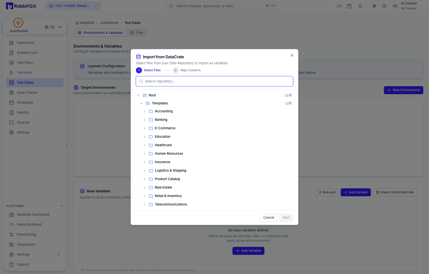 DataCrate variable file selector