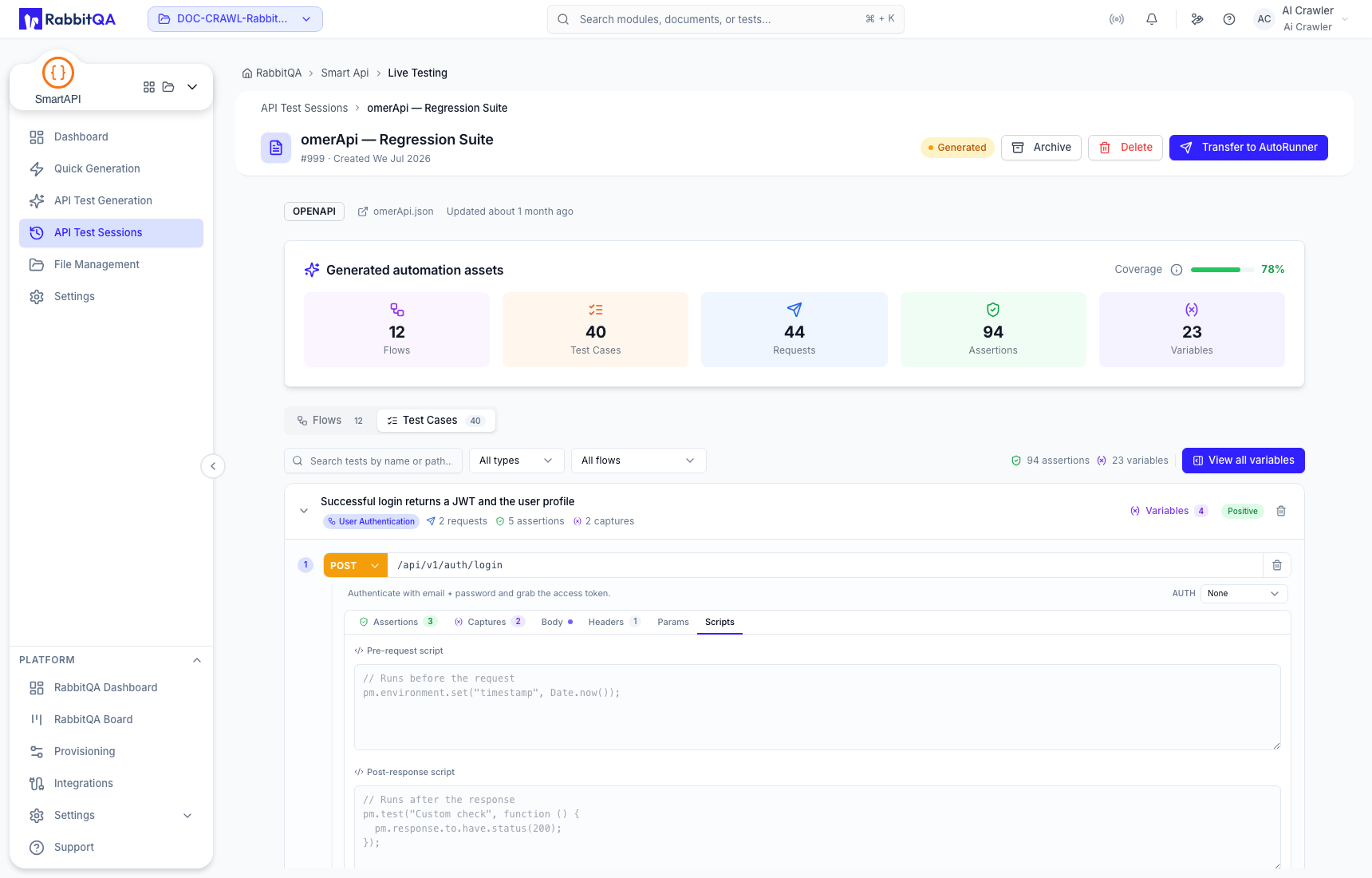Pre-request and post-response script editor