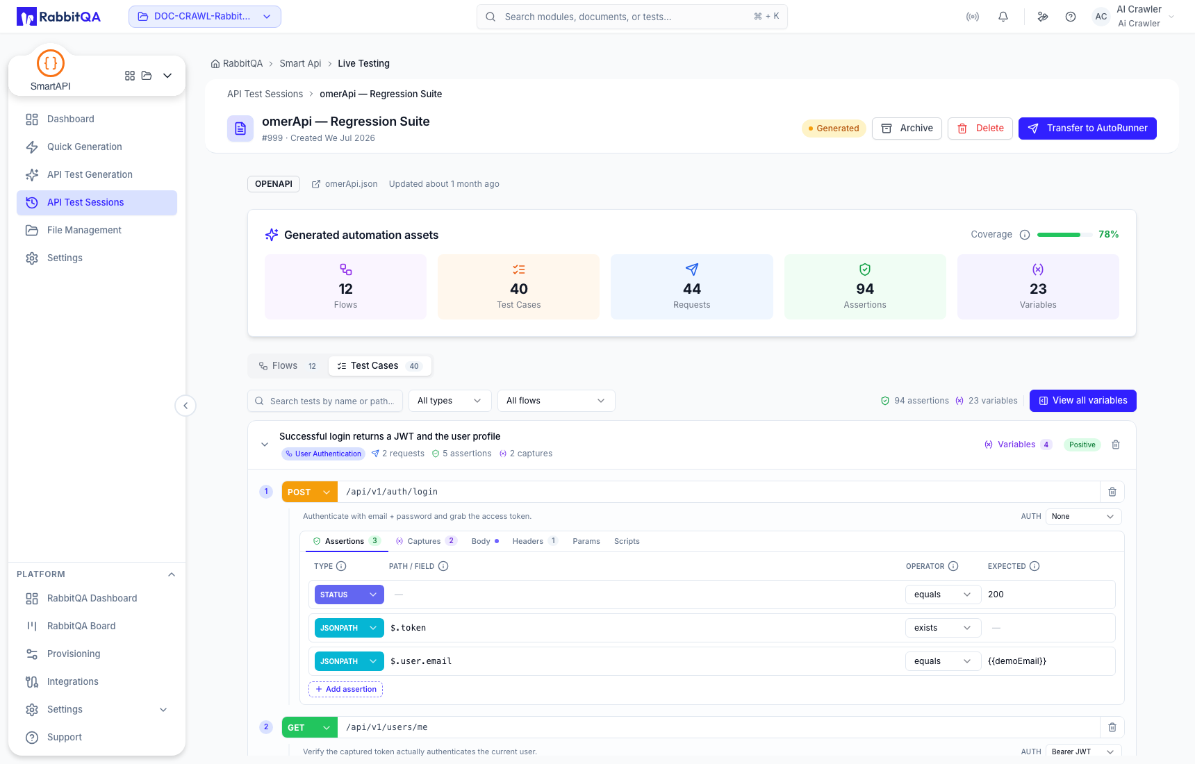 Generated response assertion editor