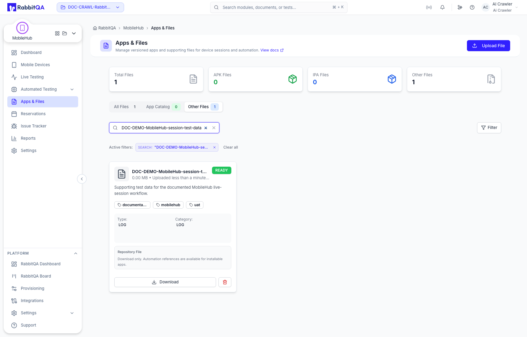 Supporting file search