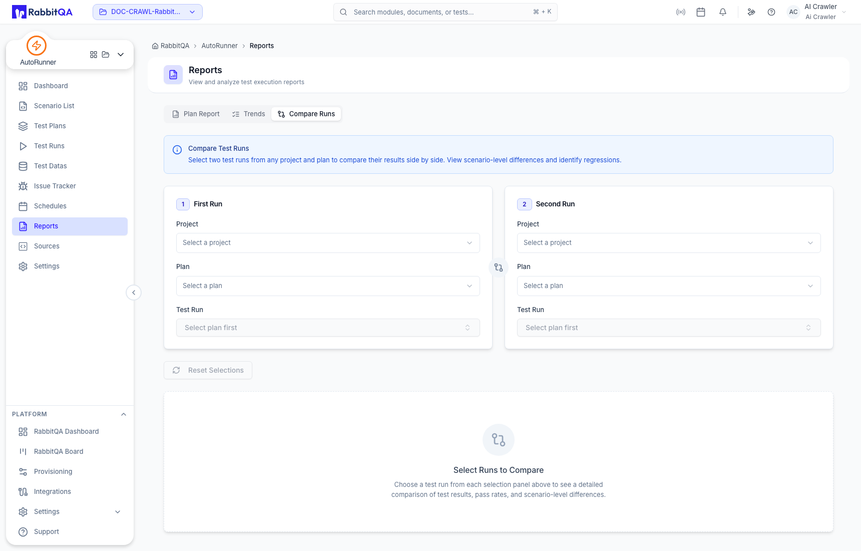 Run comparison selectors