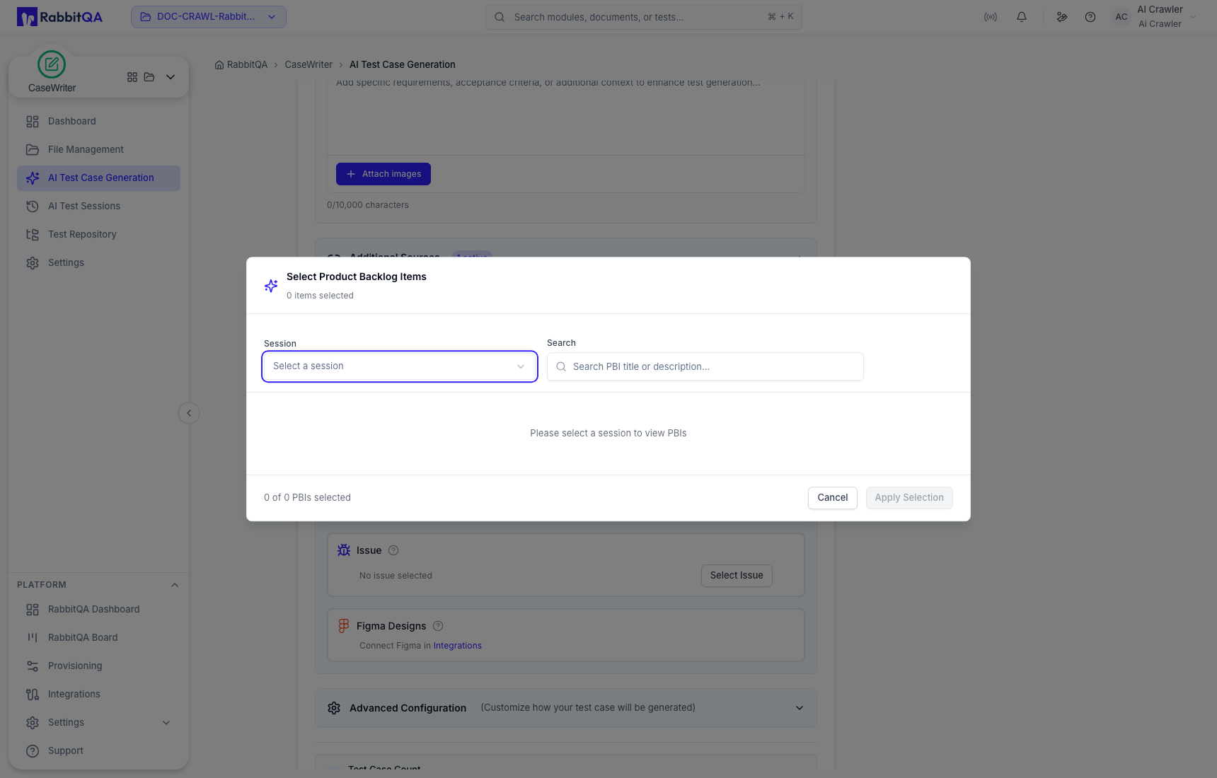Smart PBI session and item selector