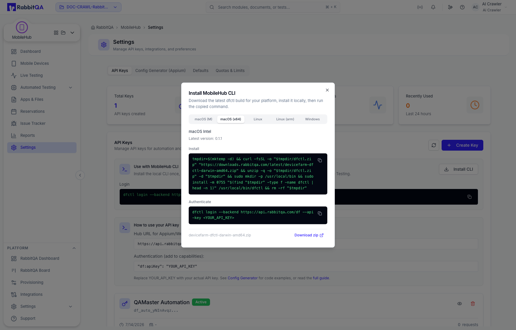 MobileHub CLI installation for macOS