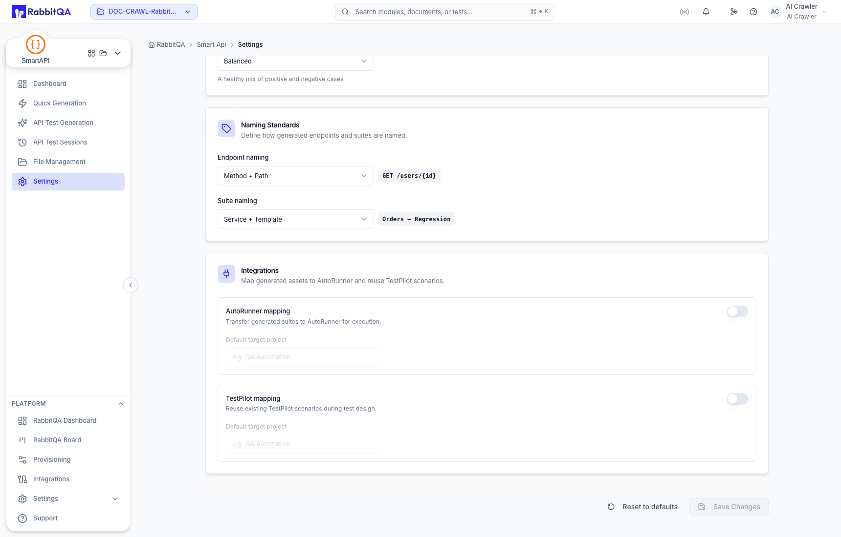 AutoRunner and TestPilot mappings with settings actions