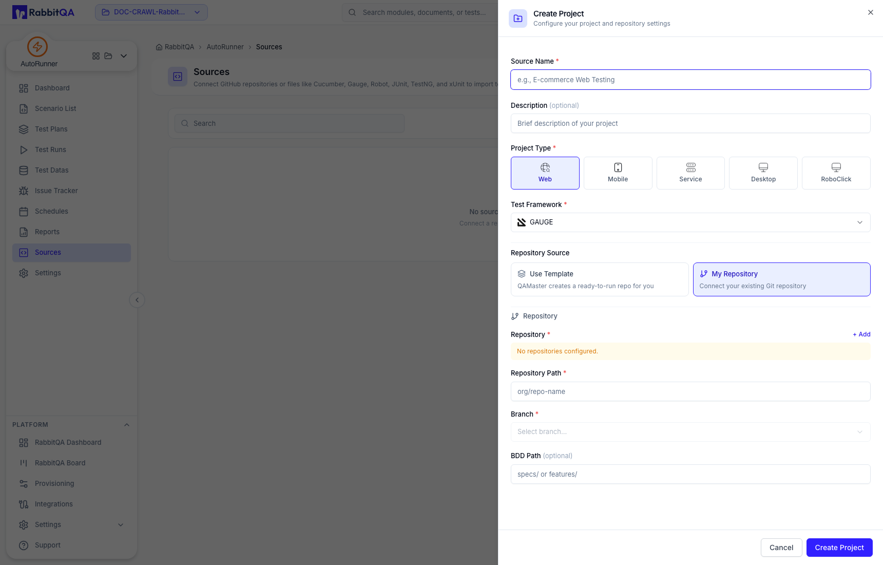 AutoRunner source configuration