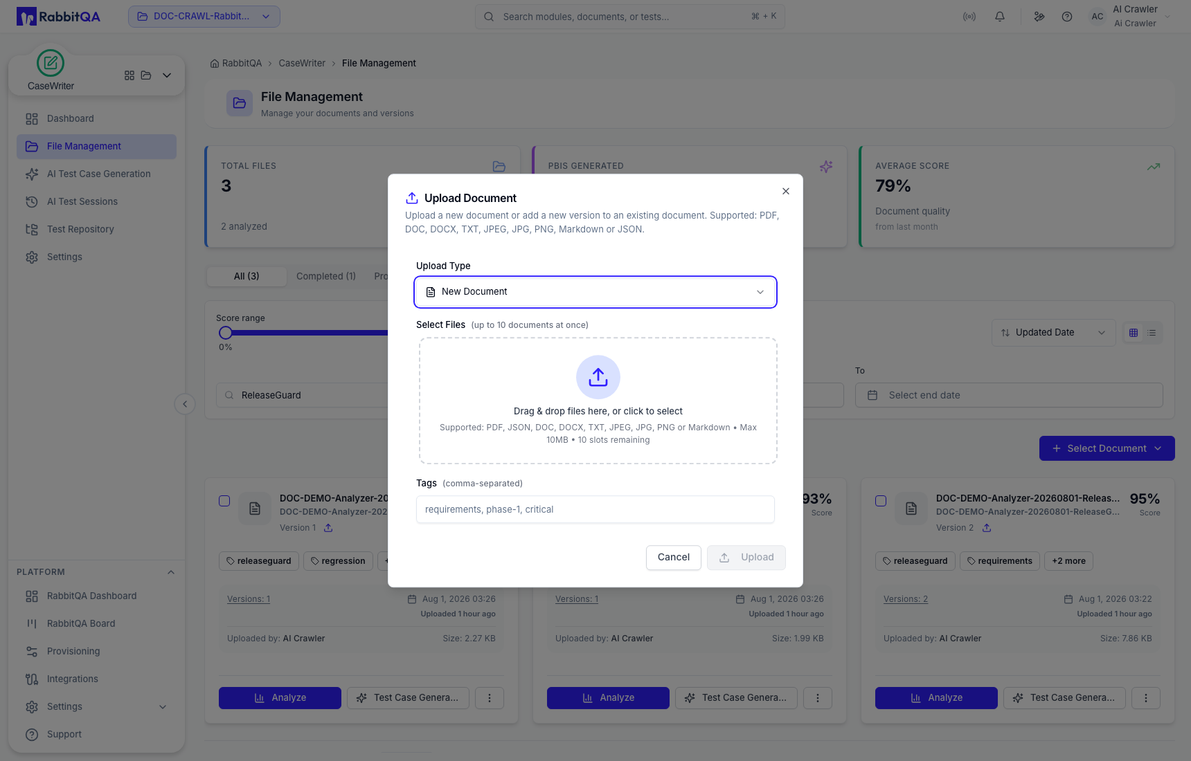 Local document upload before submission