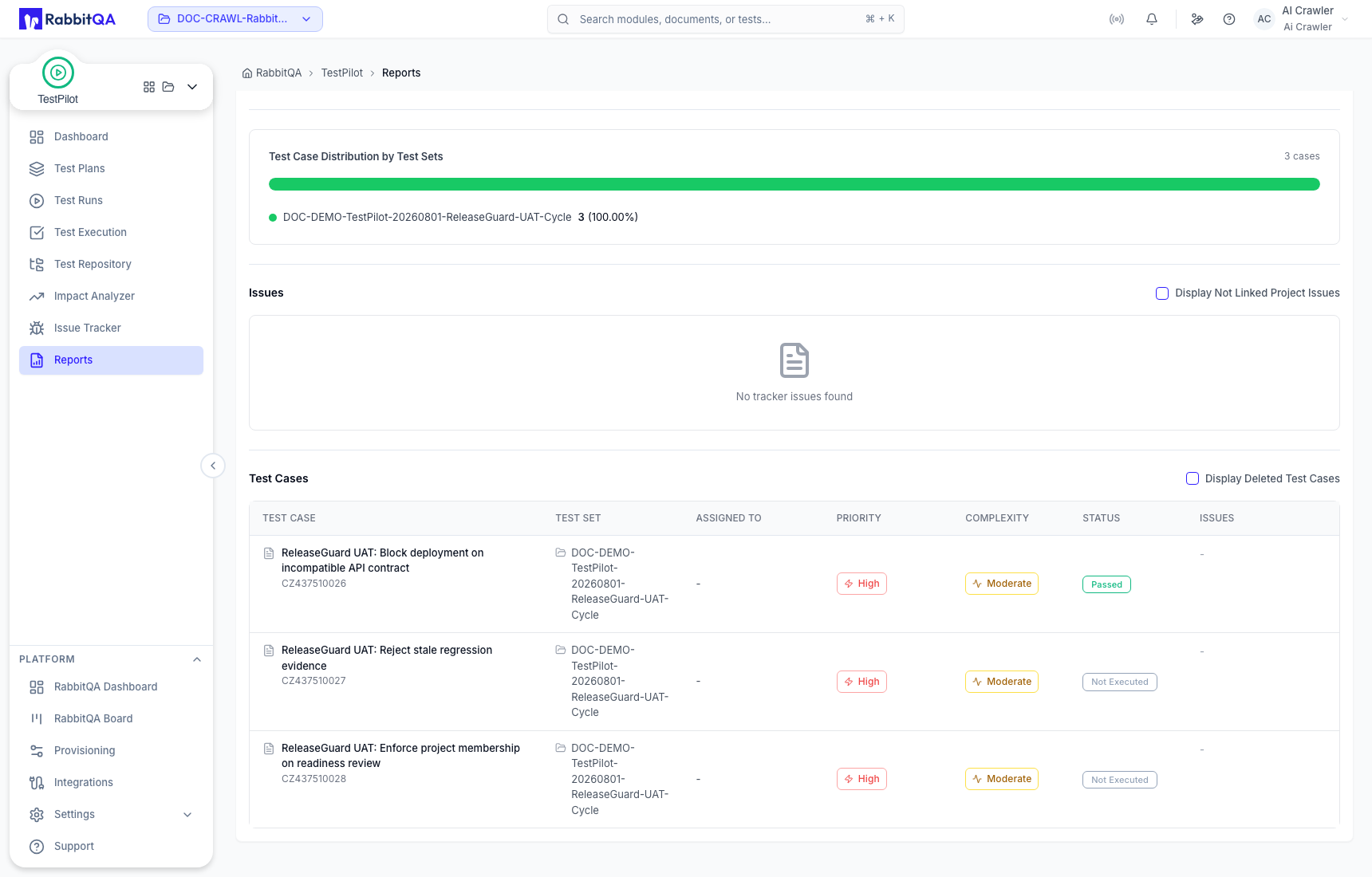 Case-level results in a Test Run report