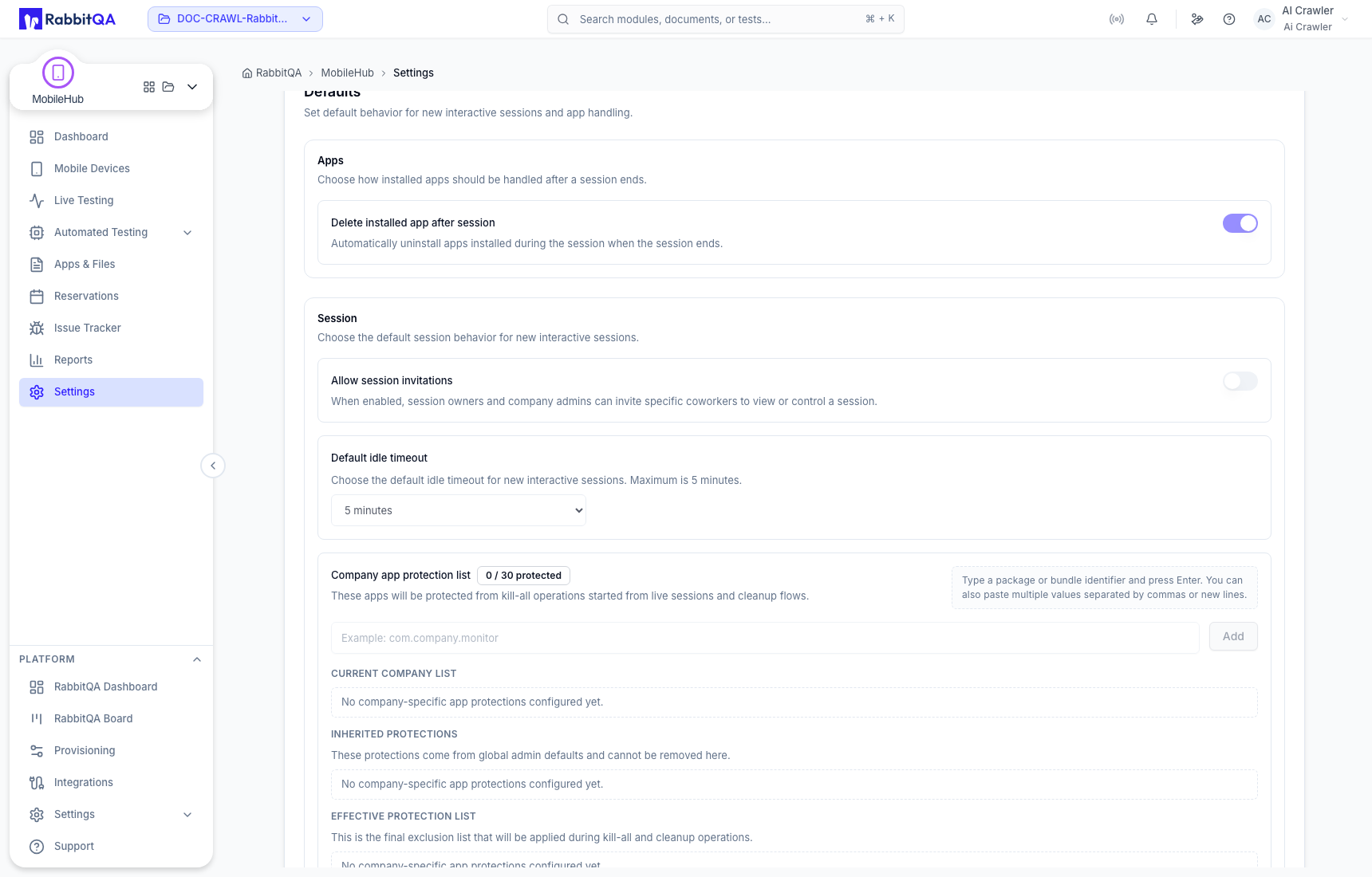 Company app protection settings