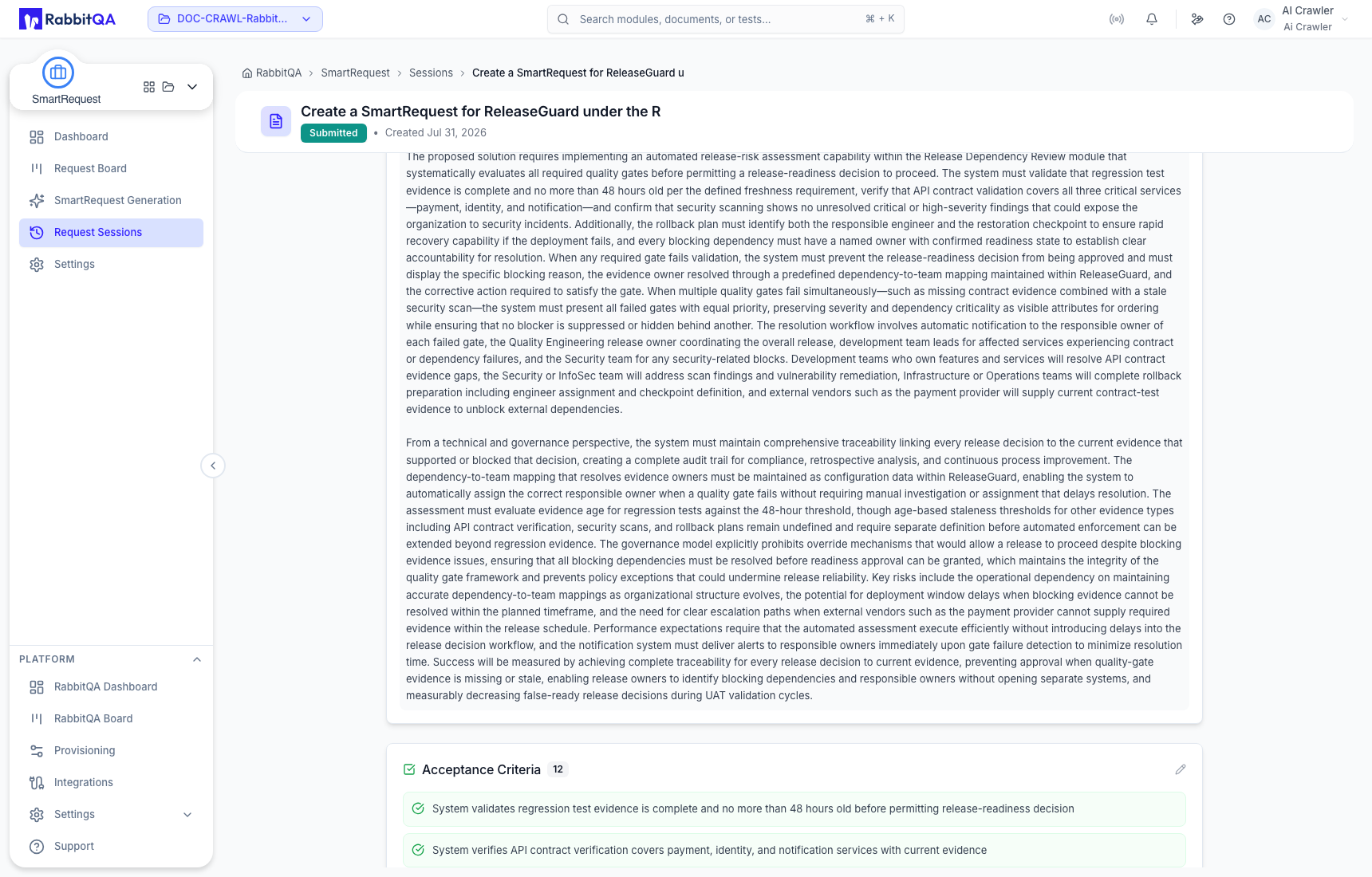 Stored session summary and acceptance criteria