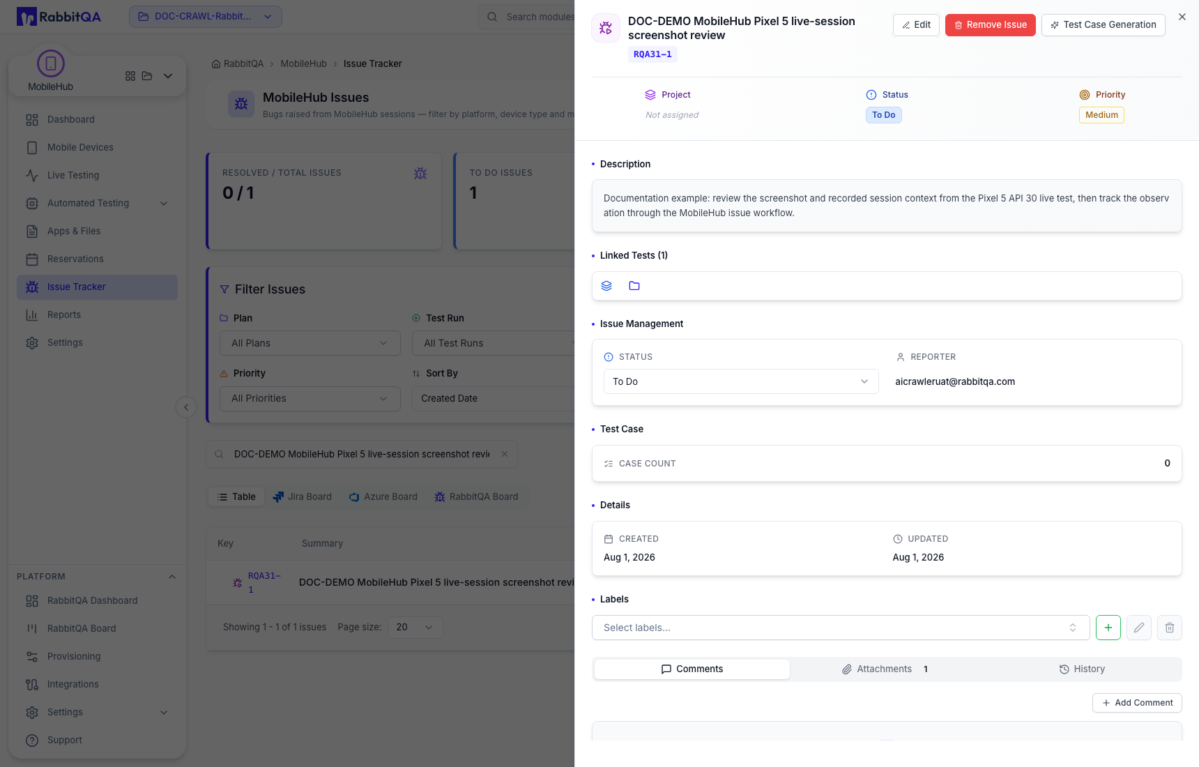 Created RabbitQA issue detail