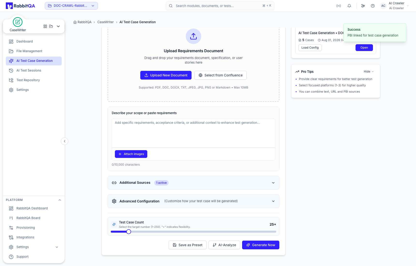 Linked board PBI in CaseWriter sources