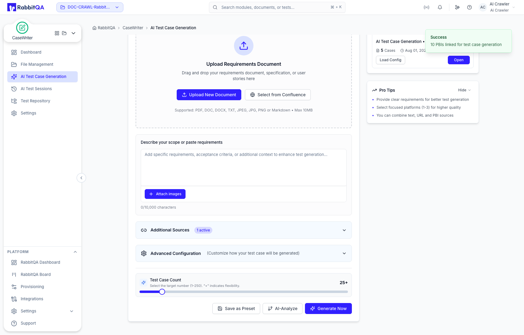 All session PBIs in CaseWriter sources