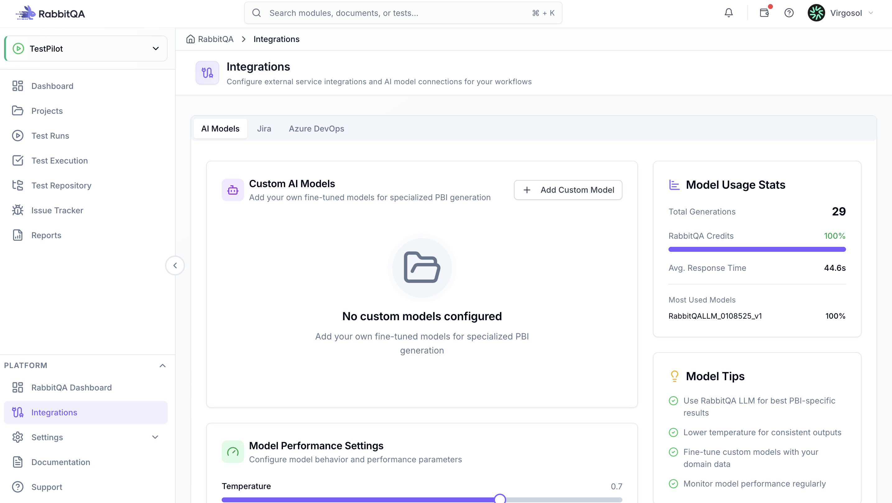 Custom AI Agent Integration Configuration
