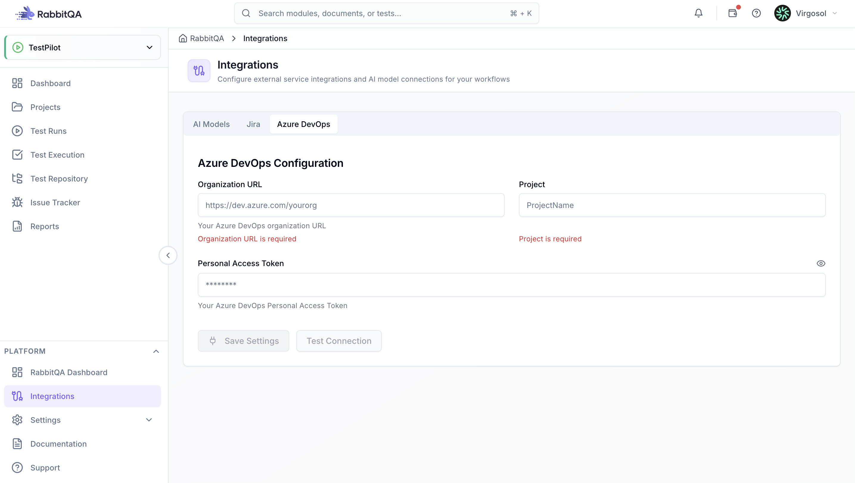 Azure DevOps Integration Configuration