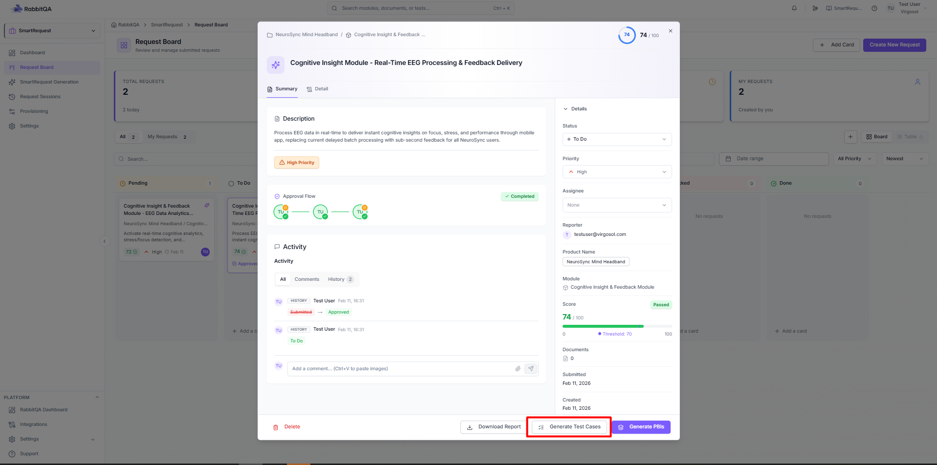 CaseWriter generation from an approved request