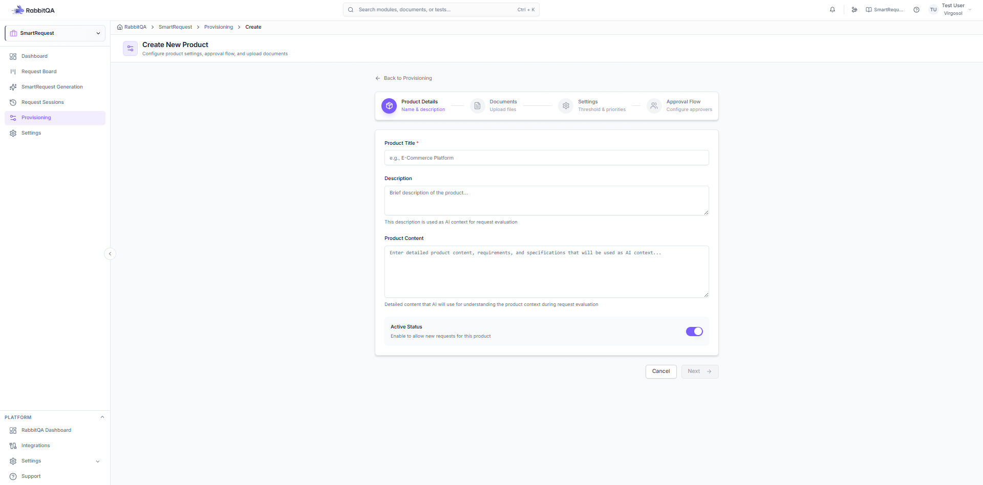 Product details configuration panel