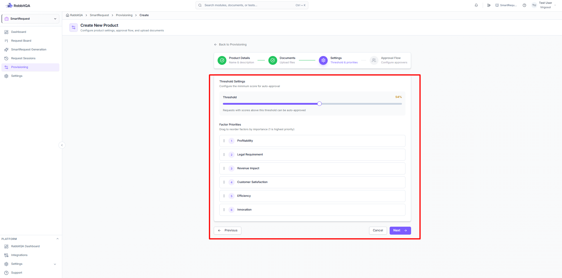 Scoring threshold slider configuration