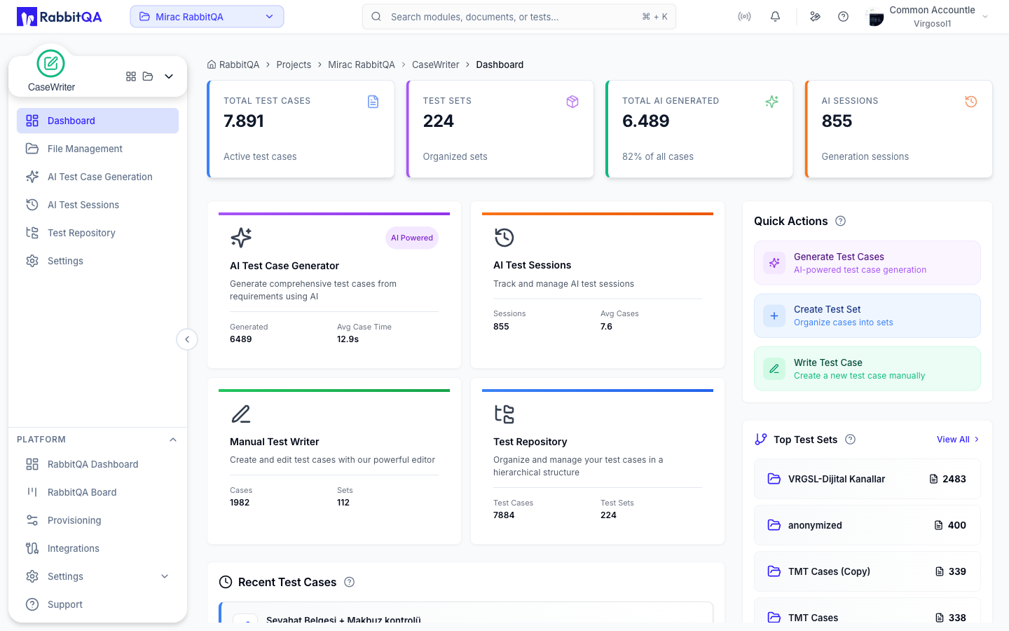CaseWriter dashboard