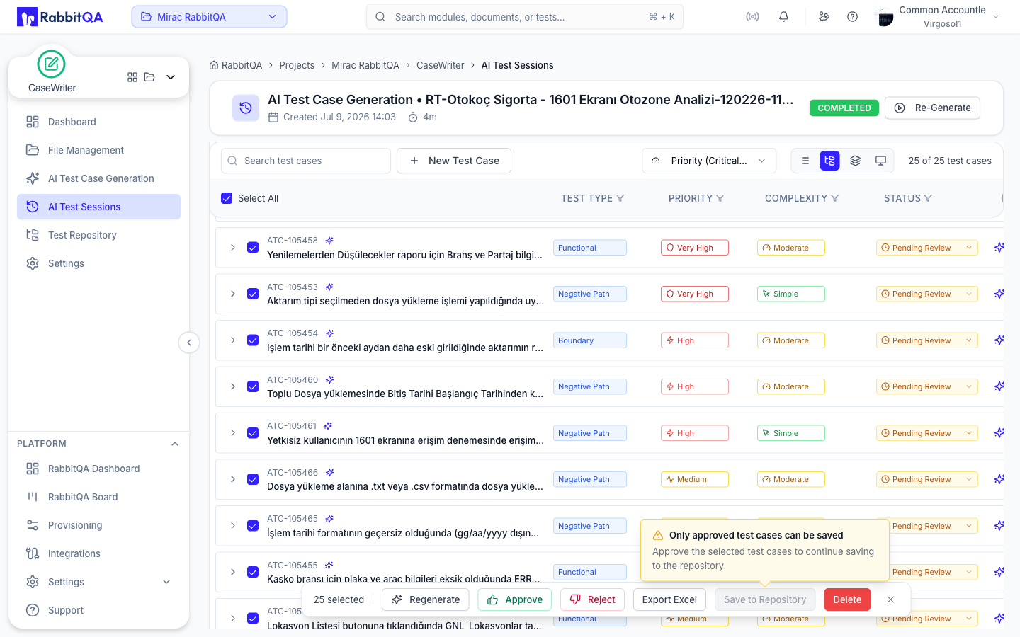 Saving approved cases to the repository
