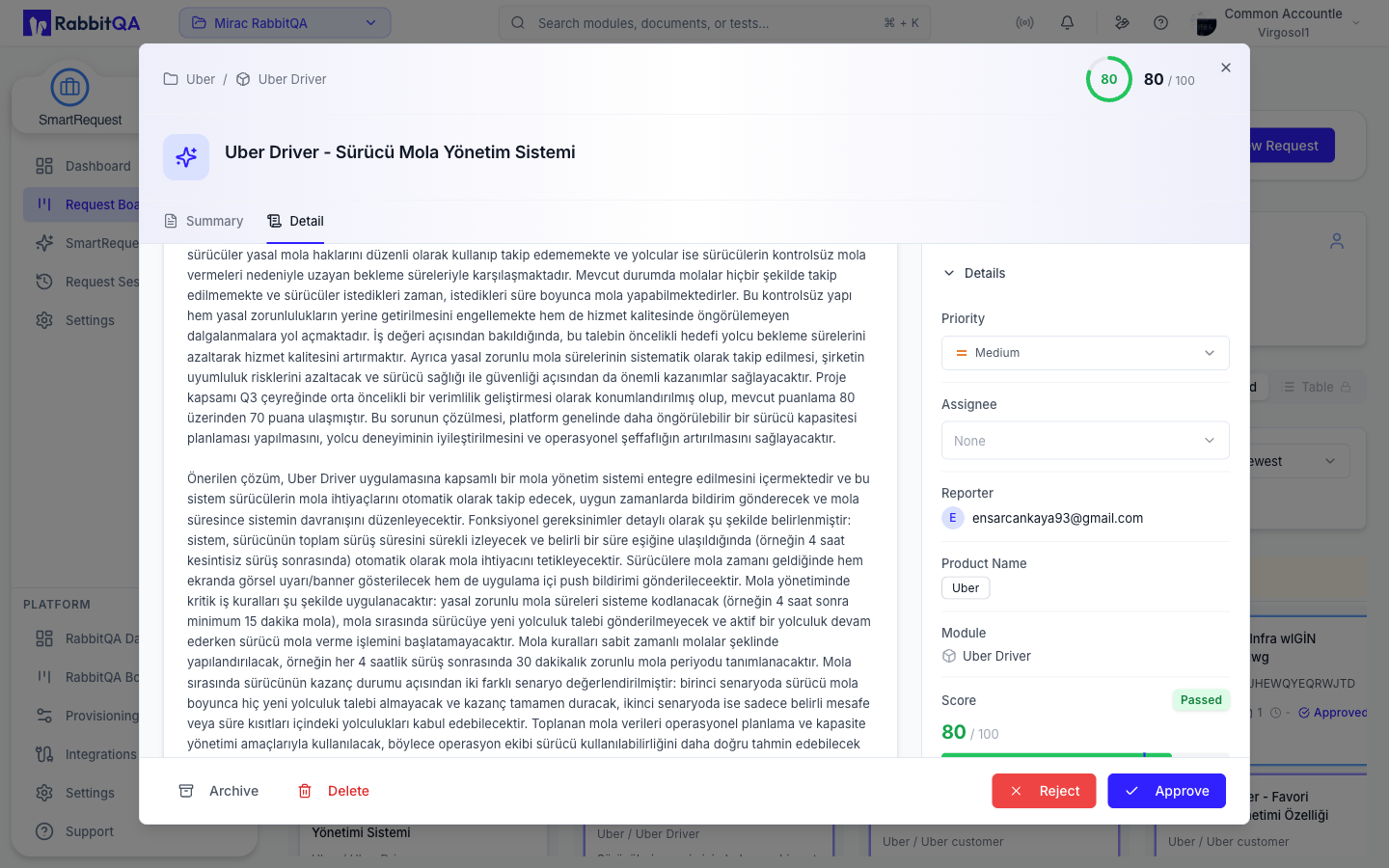 The generated detailed summary on the Detail tab
