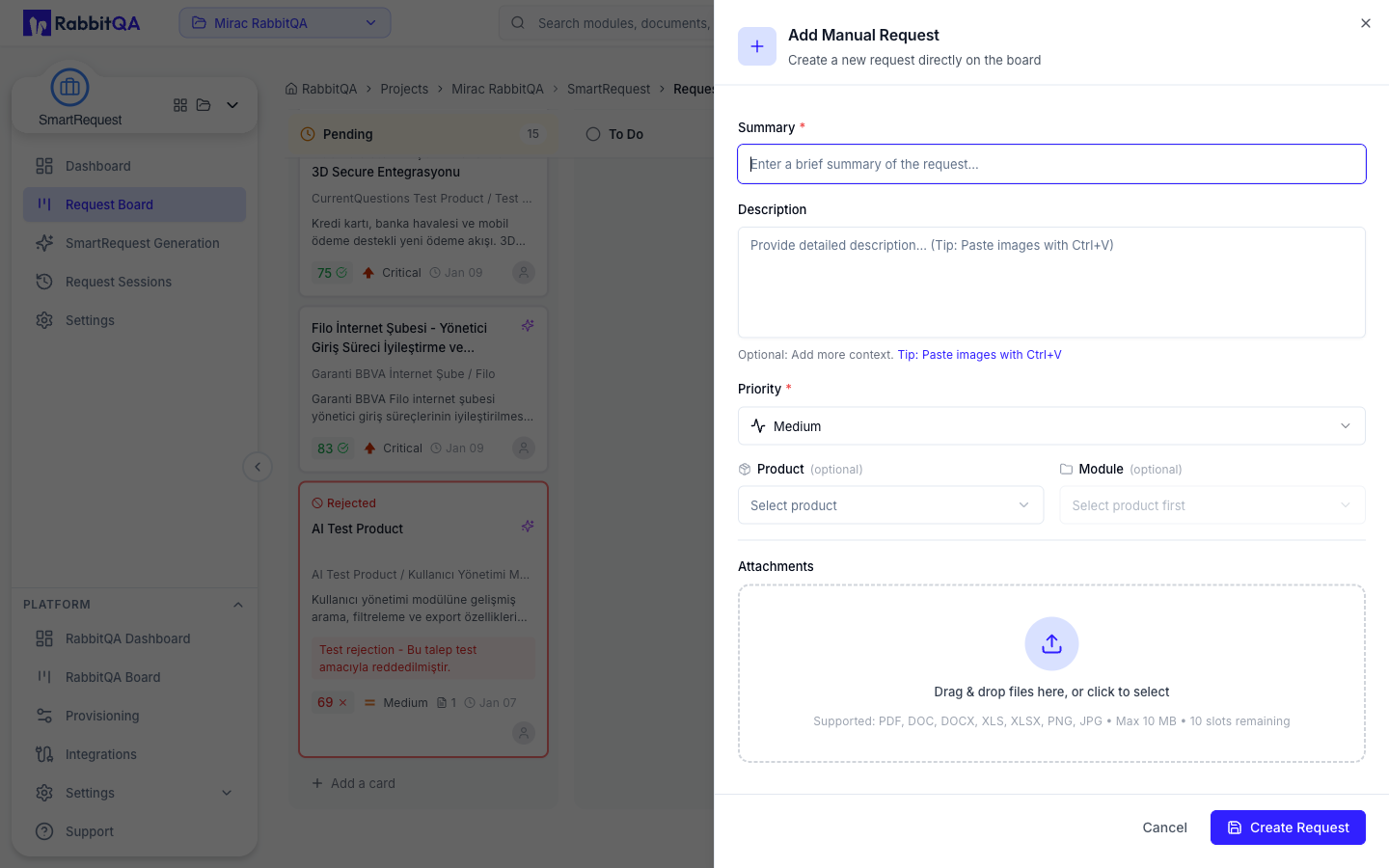 The manual request form