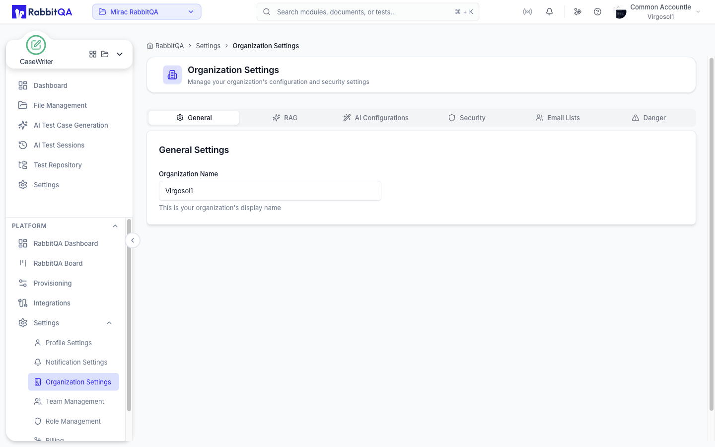 Organization Settings