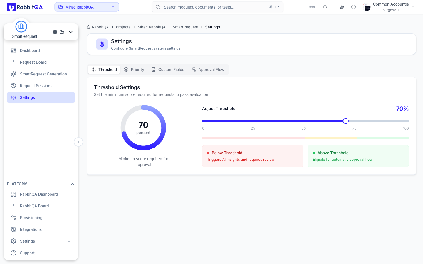 Default threshold slider setting