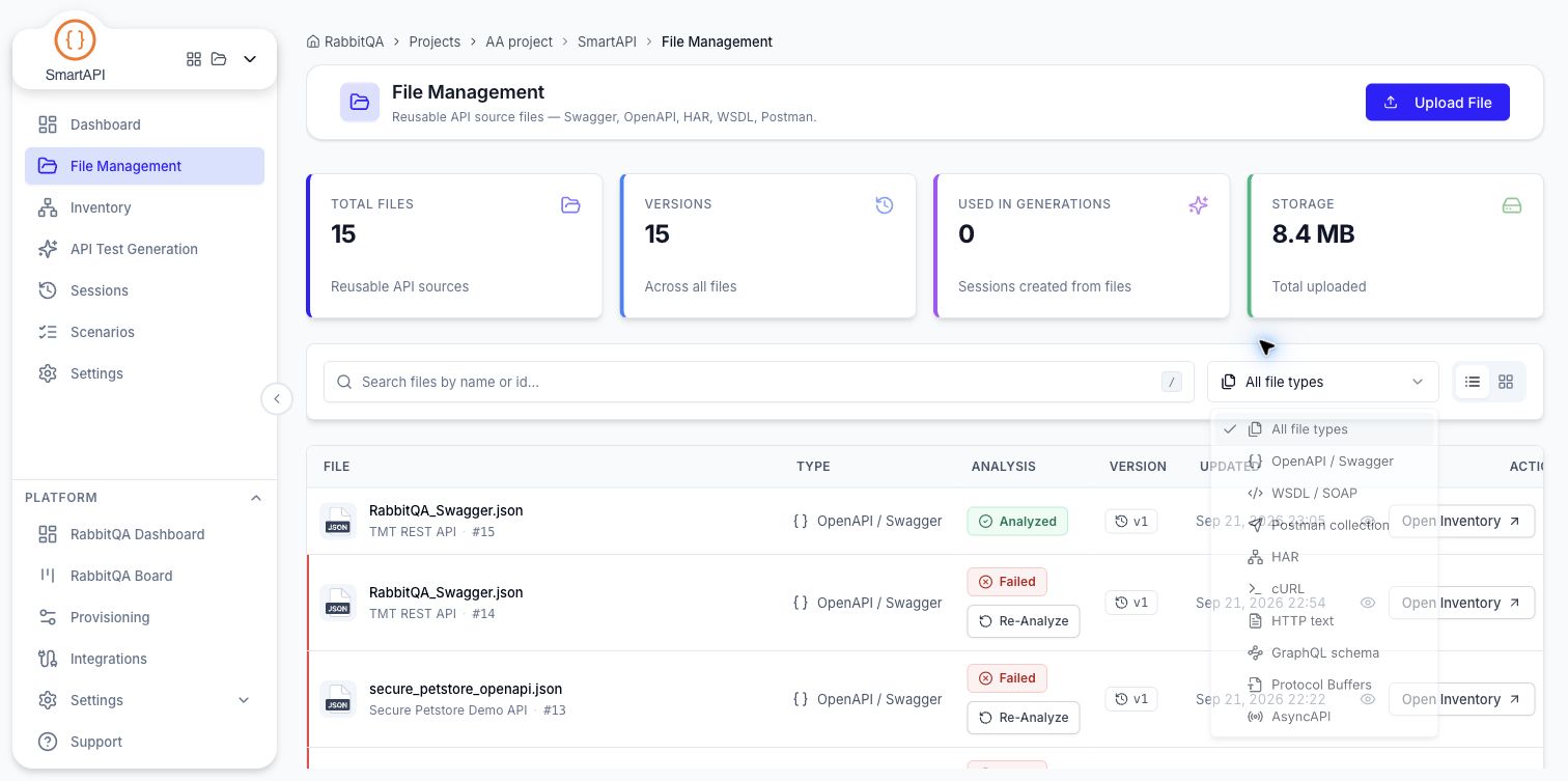 Current File Management source-type filter