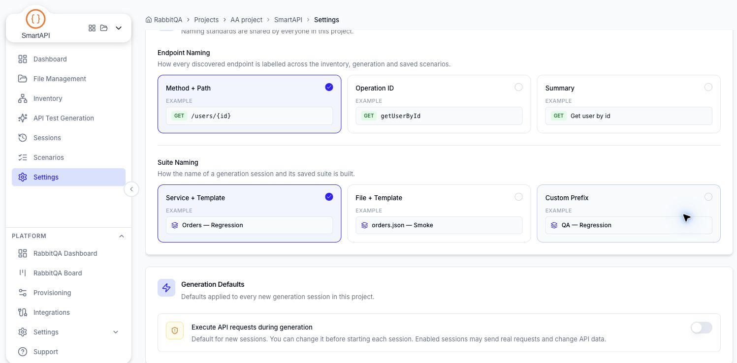 Execution default for new generation sessions
