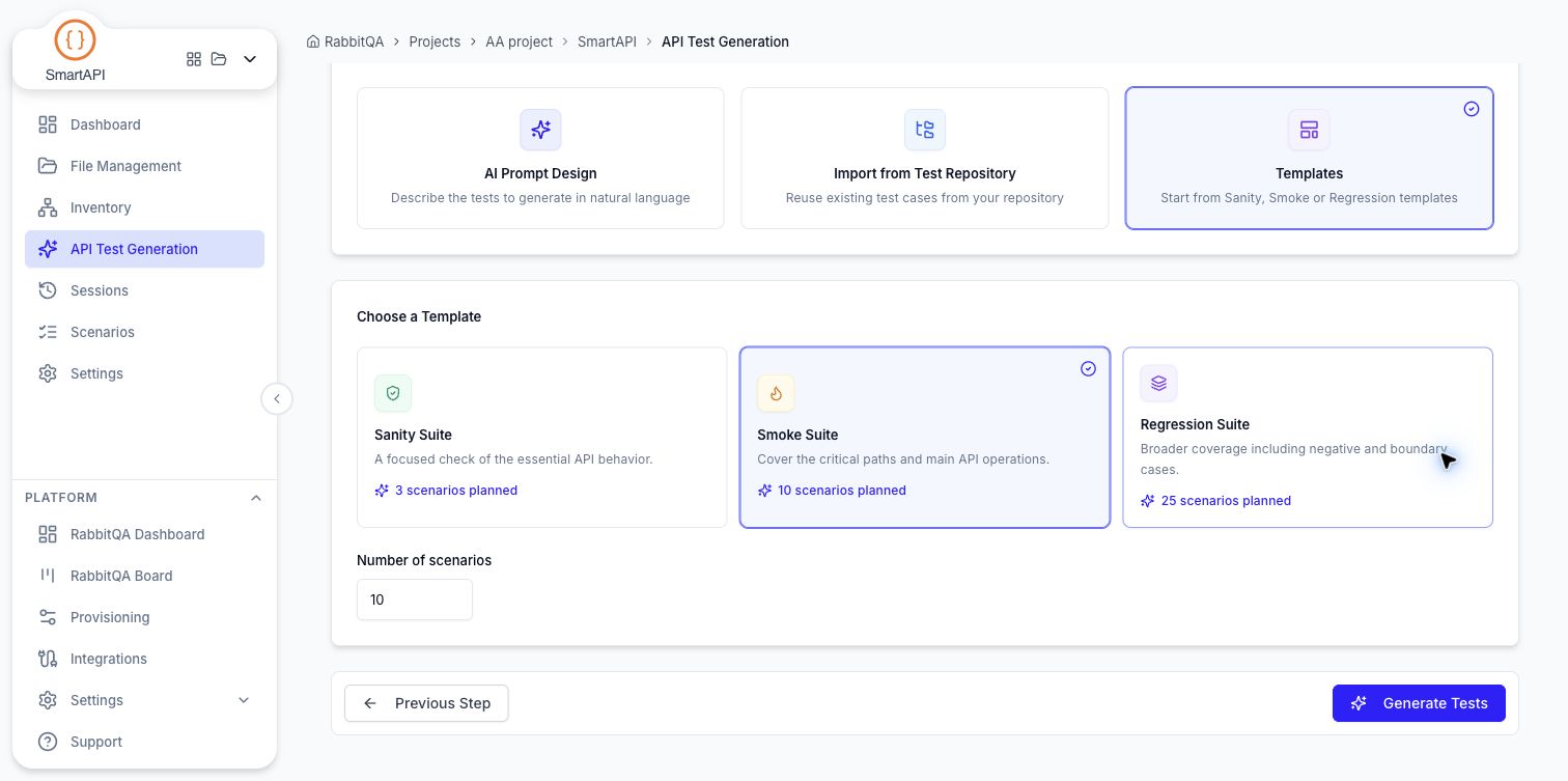 Current Sanity, Smoke, and Regression suite templates