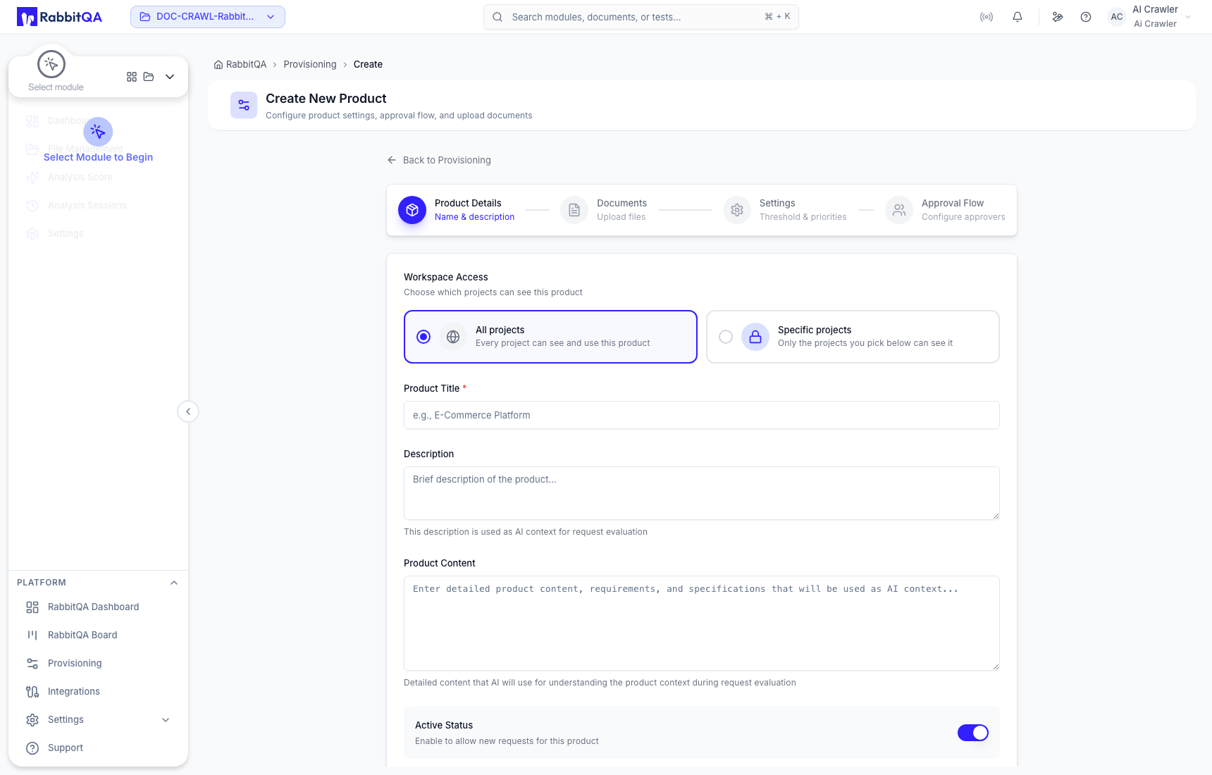 Product details and project visibility